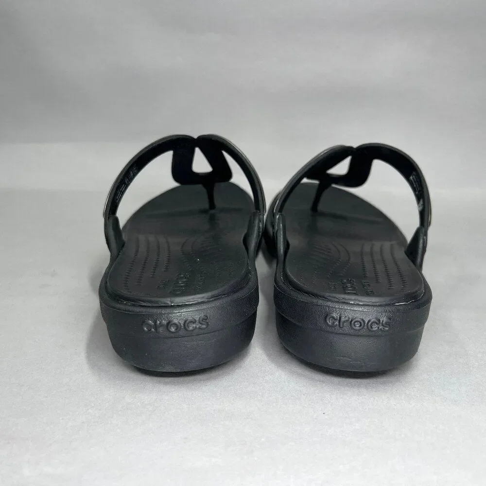 Crocs Sanrah Sandals Women's 10 Black Thong Flip‎ Flop Athletic Beach Slip On